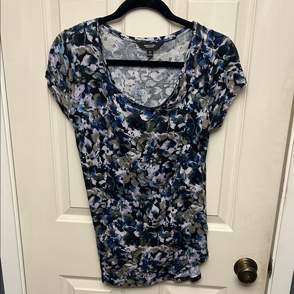 Simply Vera Vera Wang Multicolor Floral Short Sleeve Top